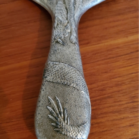 Beautiful silver embossed mirror/antique hand mirror/raised dragon mirror - Picture 2 of 6